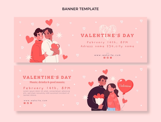 Hand drawn valentine's day horizontal banners set