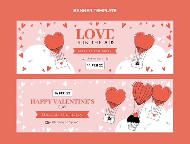 Hand drawn valentine's day horizontal banners set