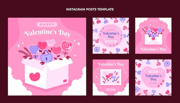 Hand drawn valentine's day instagram posts collection