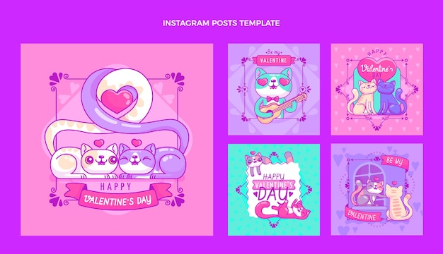 Hand drawn valentine's day instagram posts collection