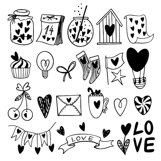 Hand drawn Valentine's day set of cute doodle clip art