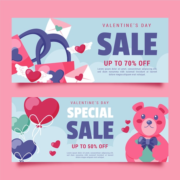 Hand drawn valentine's day special sale banners