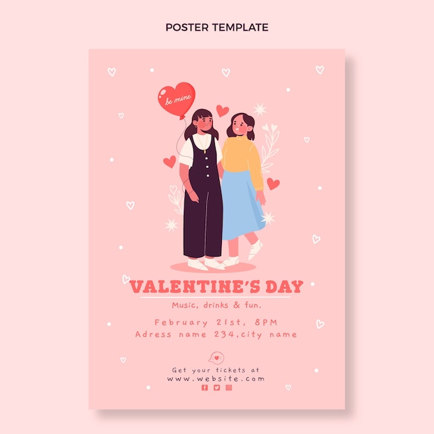 Hand drawn valentine's day vertical poster template