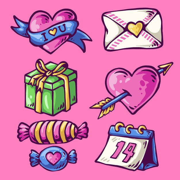 Hand drawn valentine vector set