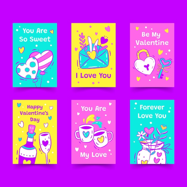 Hand drawn Valentines day card collection