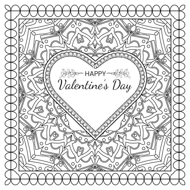  Hand drawn valentines day greeting card with mehndi flower.