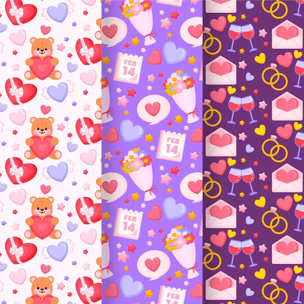 Hand drawn valentines day pattern collection