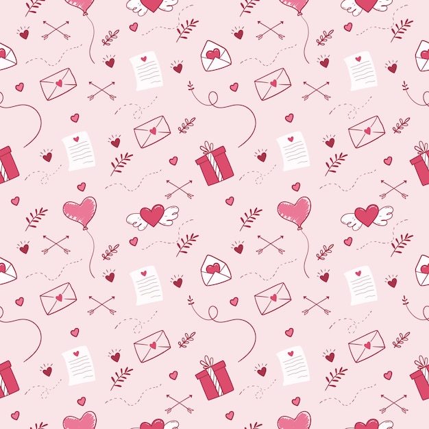 Hand drawn valentines day seamless pattern background