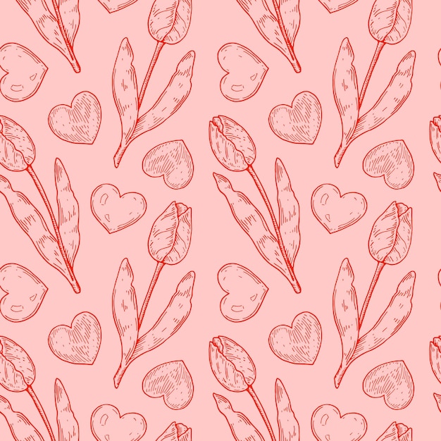 Hand drawn Valentines Day seamless pattern Vector illustration in sketch style