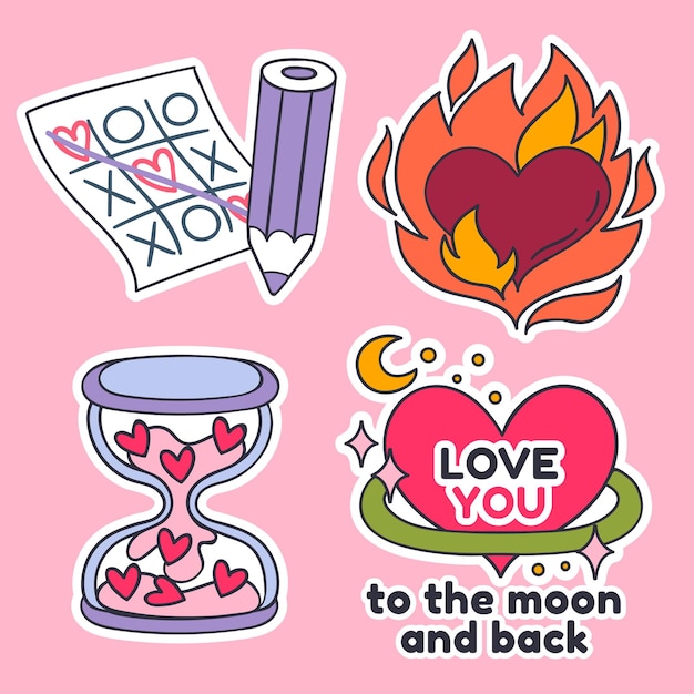 Hand drawn valentines day stickers collection