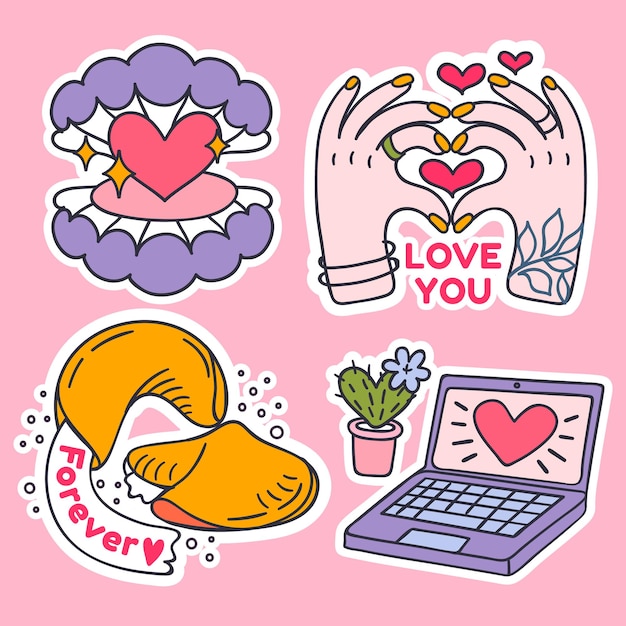 Hand drawn valentines day stickers collection