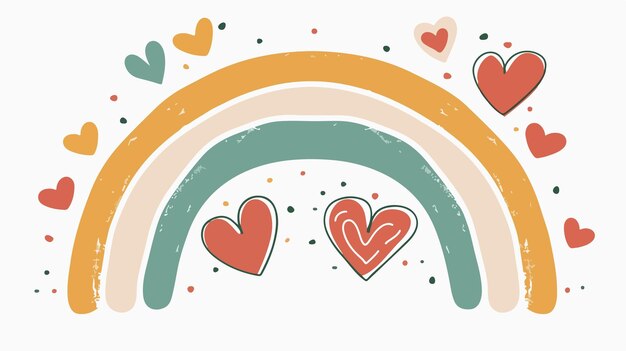 Vector hand drawn valentines rainbow and heart illustration