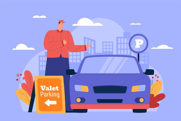 Hand drawn valet parking illustration