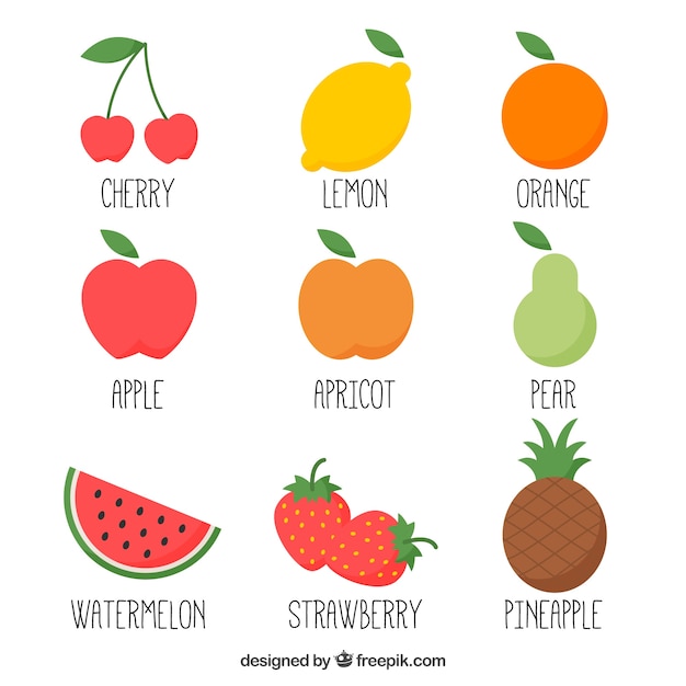 Hand drawn variety of fruits