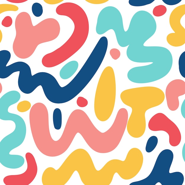 Hand drawn various doodle abstract colorful shapes seamless pattern