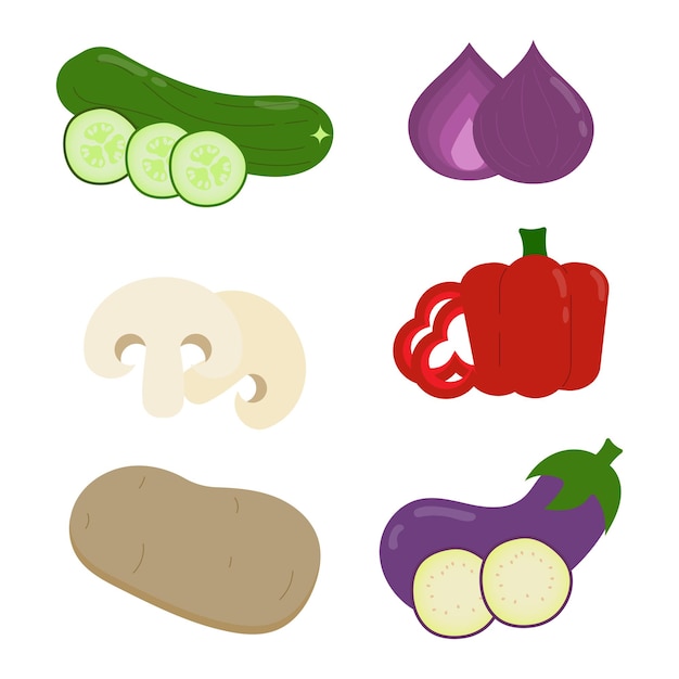 Hand drawn various fresh vegetarian food icon set collections. vegetables and mushroom