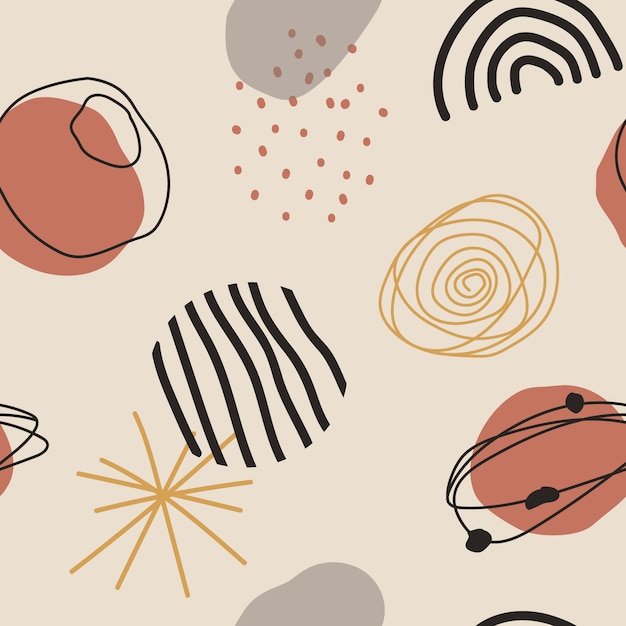 Vector hand drawn various shapes and doodle objects. contemporary seamless pattern design.