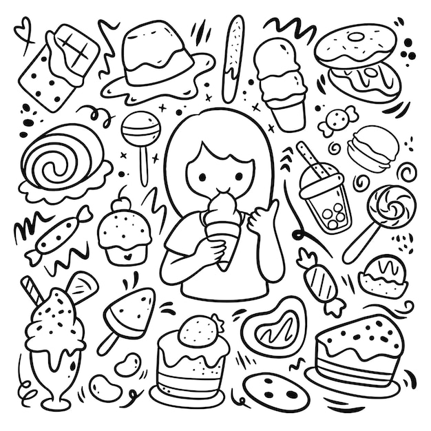 Hand Drawn Various Sweet and Candies Doodle Vector Illustration