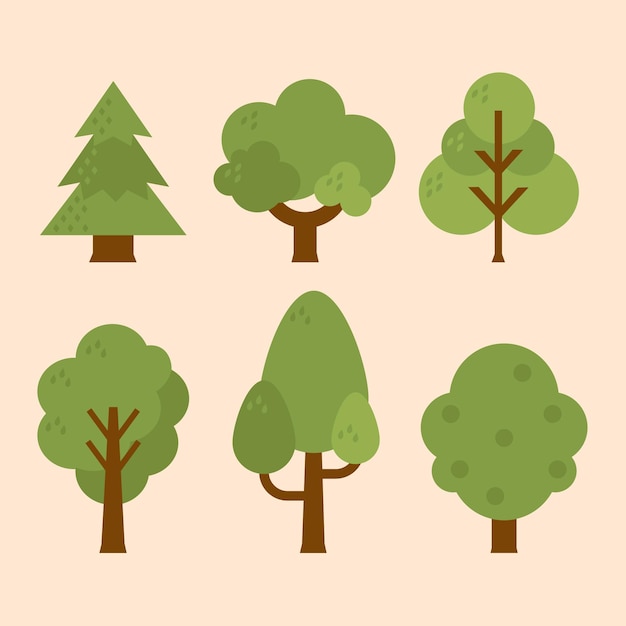 Hand drawn various types of trees