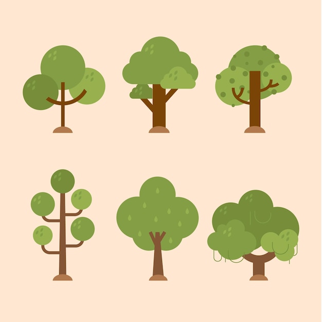 Hand drawn various types of trees