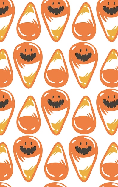 Hand drawn vector abstract cartoon Happy Halloween illustration seamless pattern with orange candy cones isolated on white background