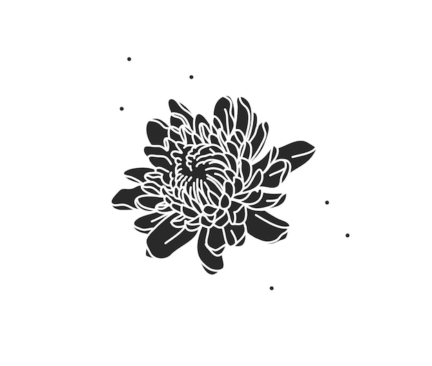 Hand drawn vector abstract stock flat graphic illustration with logo elementmagic peony flower silhouette in simple style for brandingisolated on color background