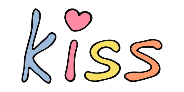 Hand drawn vector colorful lettering Cute holiday doodle Kiss clipart