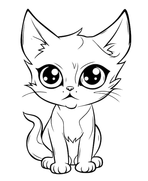 Hand drawn vector coloring page of a cartoonish kitten