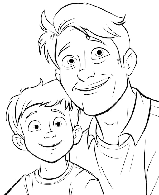 Hand drawn vector coloring page of father and son Coloring page for kids and adults Print design