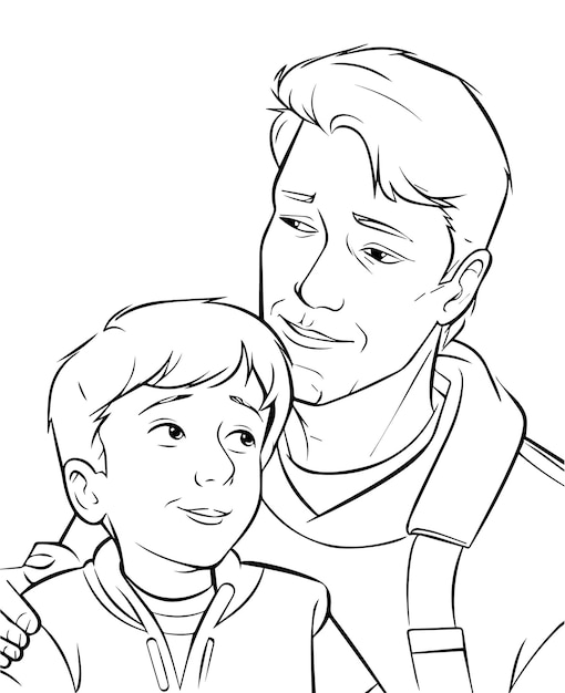 Hand drawn vector coloring page of father and son Fathers day Coloring page for kids and adults