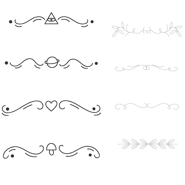 Hand drawn vector dividers Lines borders and laurels set