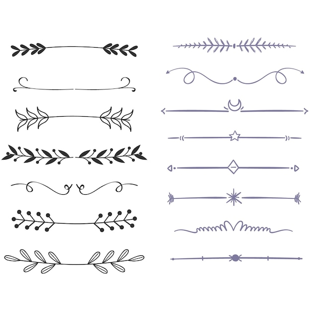 Vector hand drawn vector dividers lines borders and laurels set