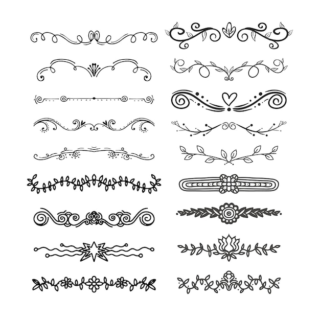 Hand drawn vector dividers Lines borders and laurels set