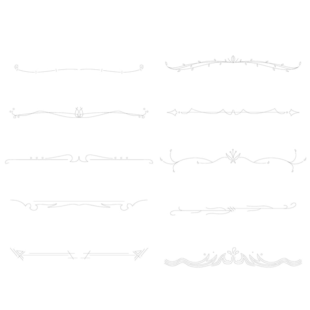 Vector hand drawn vector dividers lines borders and laurels set