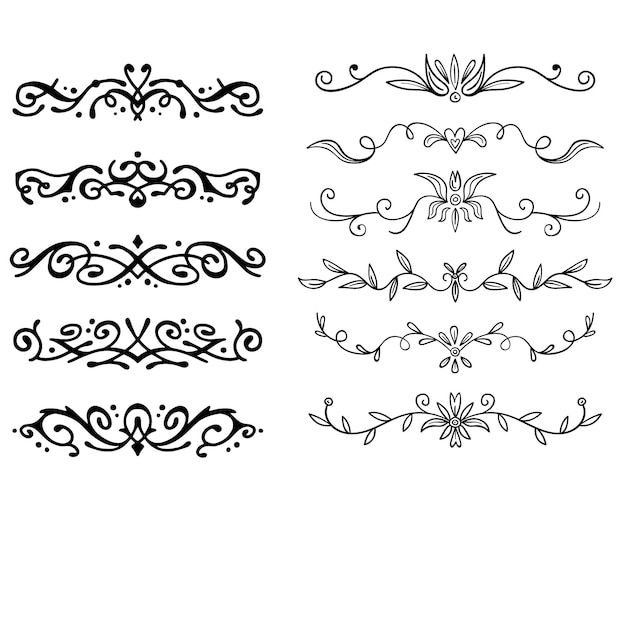 Hand drawn vector dividers Lines borders and laurels set