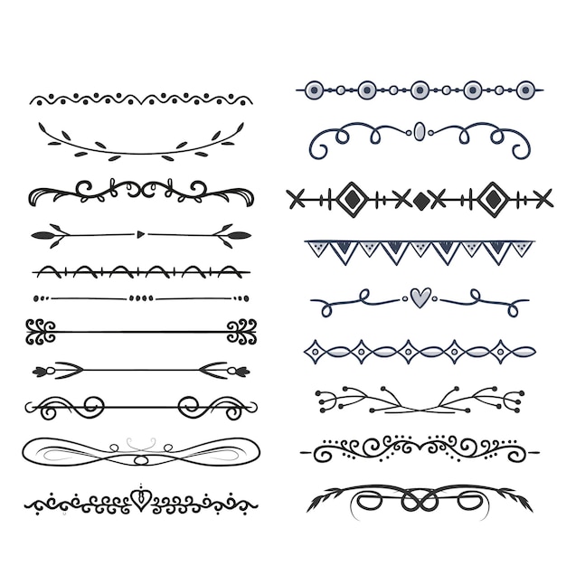 Hand drawn vector dividers Lines borders and laurels set