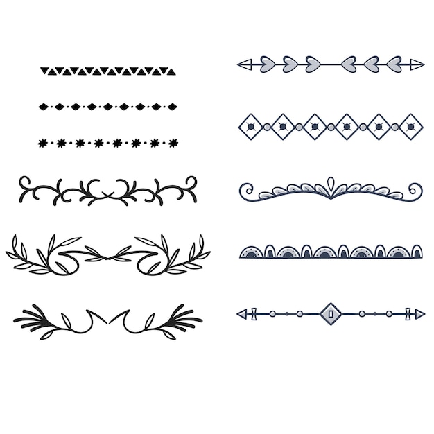 Hand drawn vector dividers Lines borders and laurels set