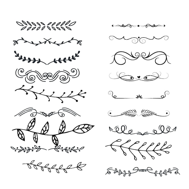 Hand drawn vector dividers Lines borders and laurels set