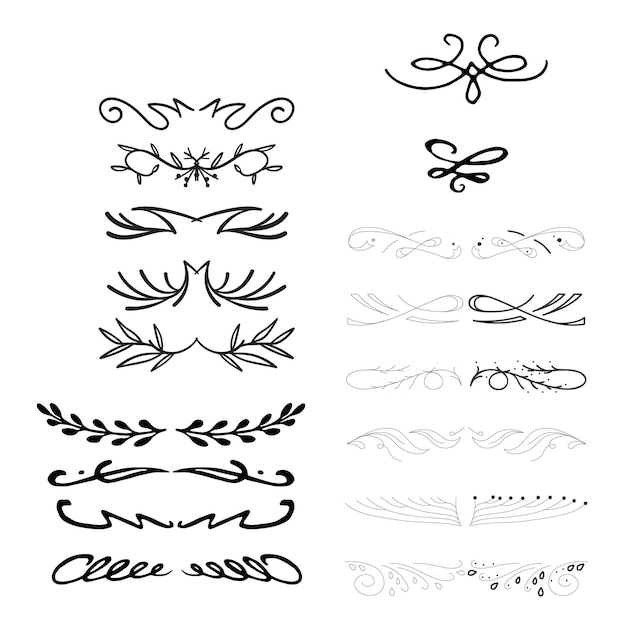 Hand drawn vector dividers Lines borders and laurels set