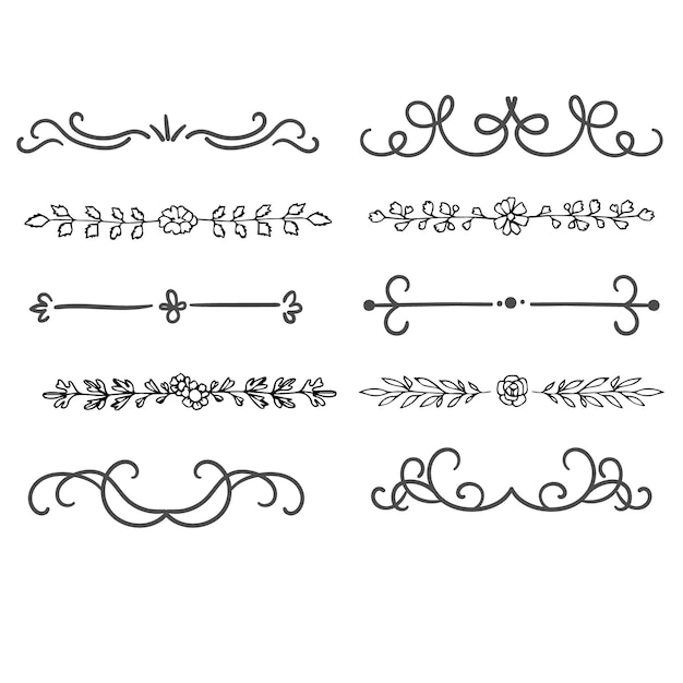 Hand drawn vector dividers Lines borders and laurels set