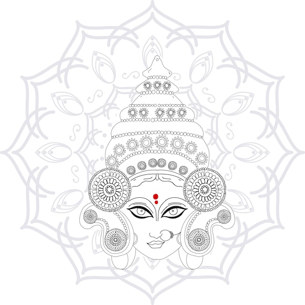 Hand Drawn Vector Durga Mata Face