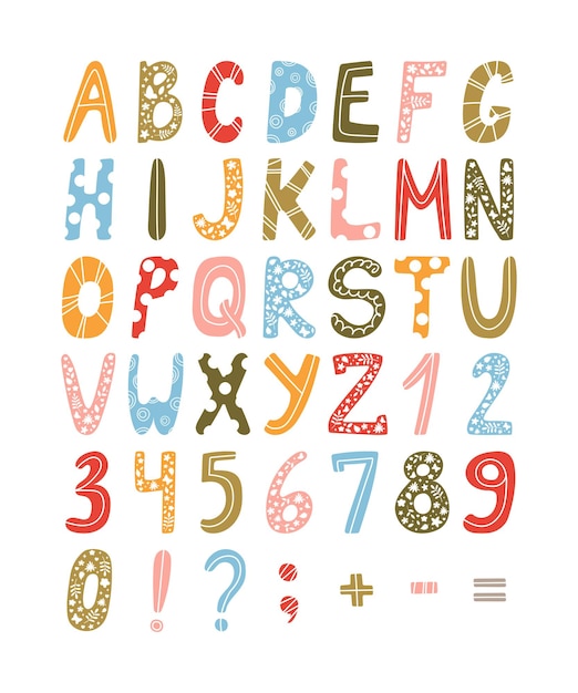 Hand drawn vector English ABC in pastel colors Cute alphabet for kids educational projects