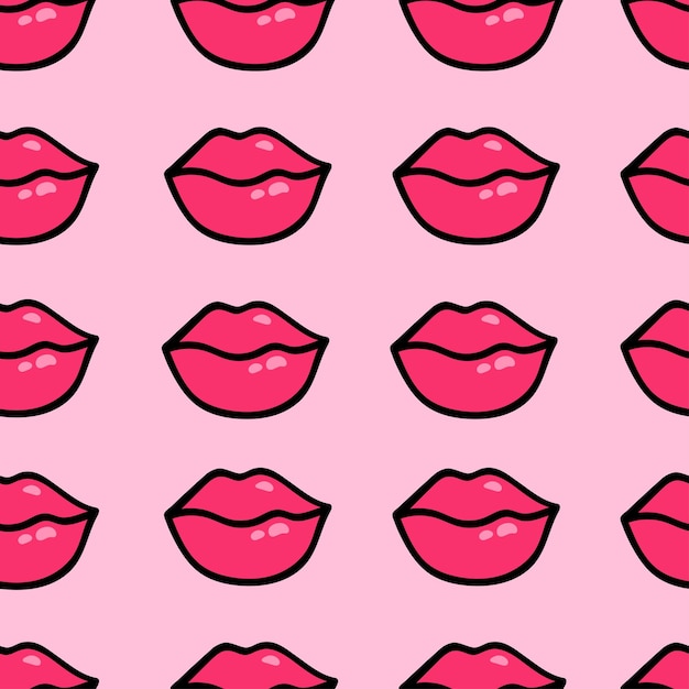 Hand drawn vector female lips seamless vector pattern Highlight lips in doodle style