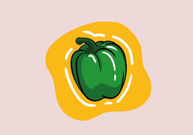 Hand drawn vector green bell pepper Paprika isolated on background. vitamin c in bell pepper.