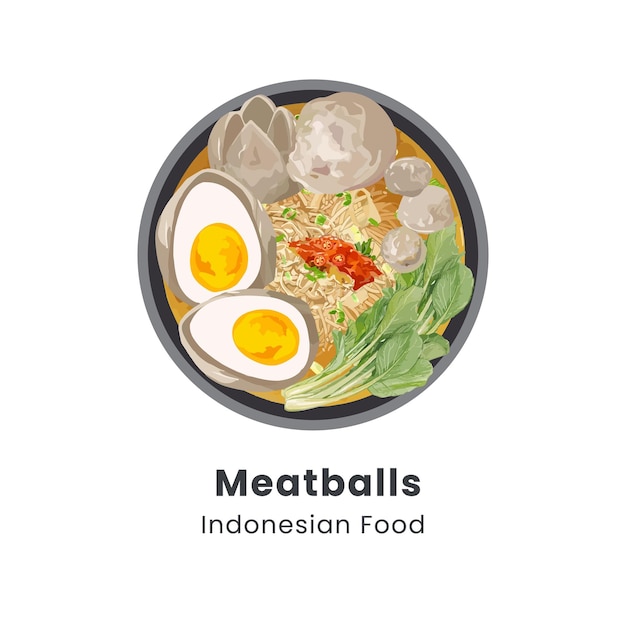 Hand drawn vector illustration of bakso or meatball Indonesian food