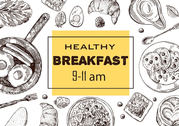 Hand drawn vector illustration Breakfast is a great start of the day Vintage sketch style