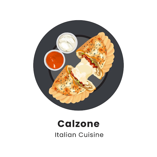 Hand drawn vector illustration of Calzone traditional Italian Pizza