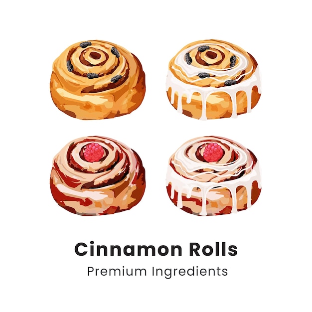 Hand drawn vector illustration of cinnamon rolls with sugar icing