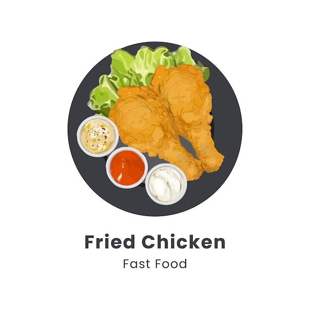 Hand drawn vector illustration of crispy fried chicken on plate