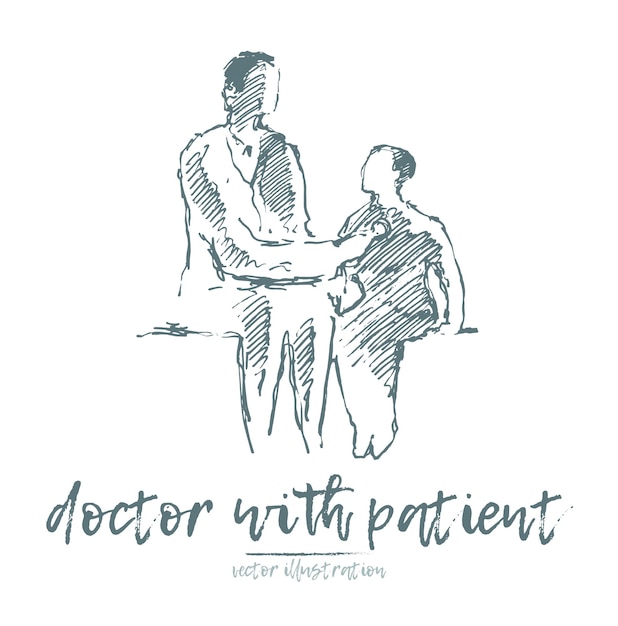 Hand drawn vector illustration of a doctor with patient